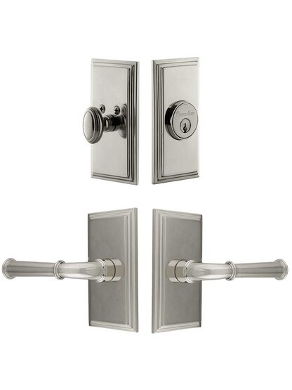Grandeur Carre Entry Door Set, Keyed Alike with Georgetown Levers Left Handed in Polished Nickel.
